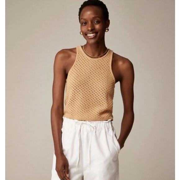 J.Crew Cashmere Pointelle Tank Top Sunkissed‎ Khaki Womens Size Small - Picture 1 of 6